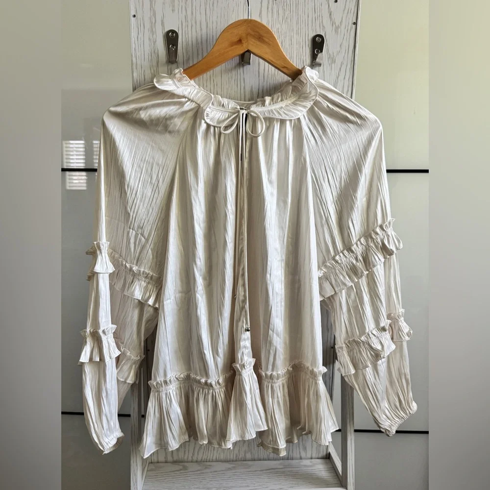 BCBGMAXAZRIA Ruffle Peasant Long Sleeve Blouse - Picture 5 of 15